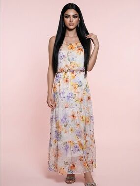 NWT Lara G Women’s Silk Blend Floral Sleeveless Flowy Lightweight MIDI Dress - M